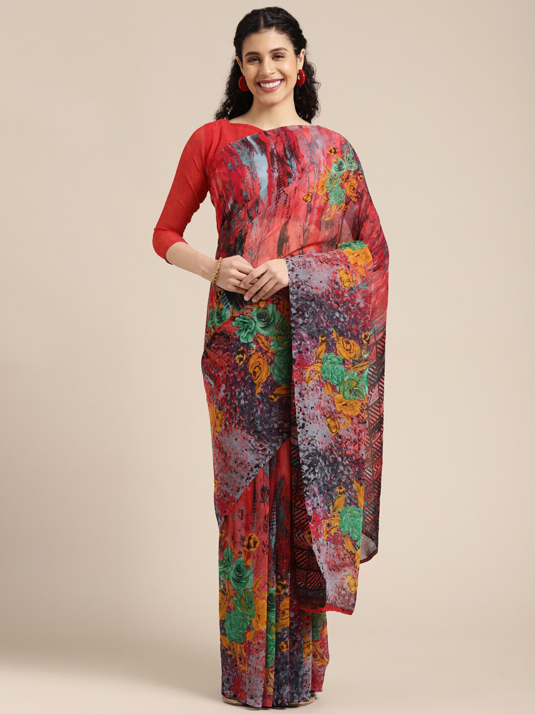 

KALINI Floral Printed Saree, Maroon