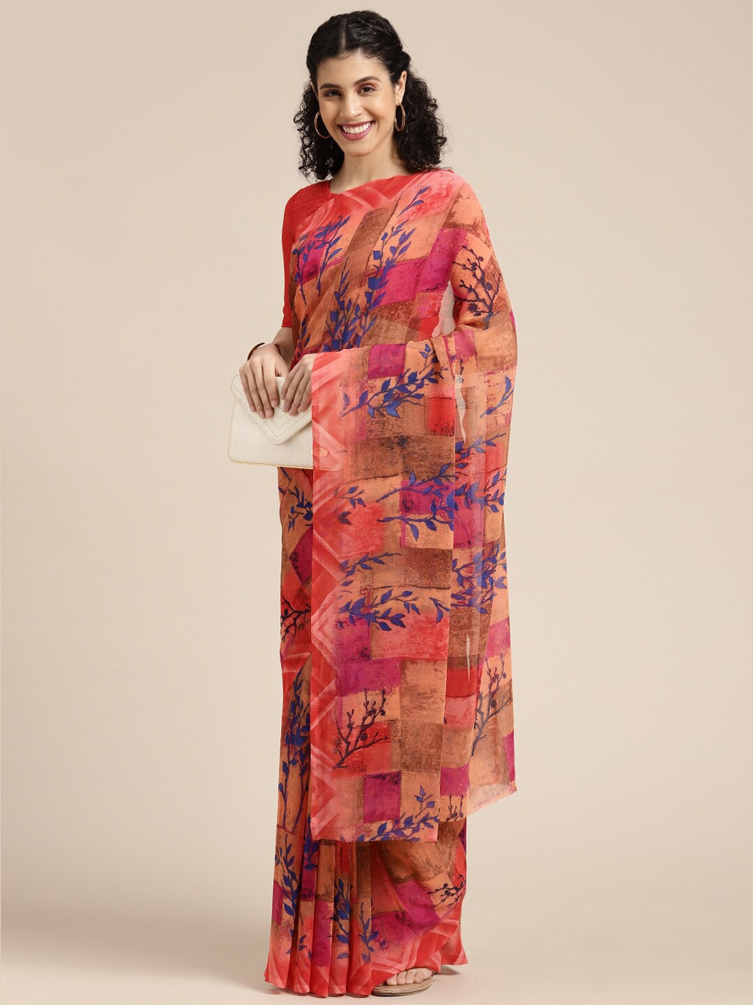 

KALINI Floral Printed Saree, Red