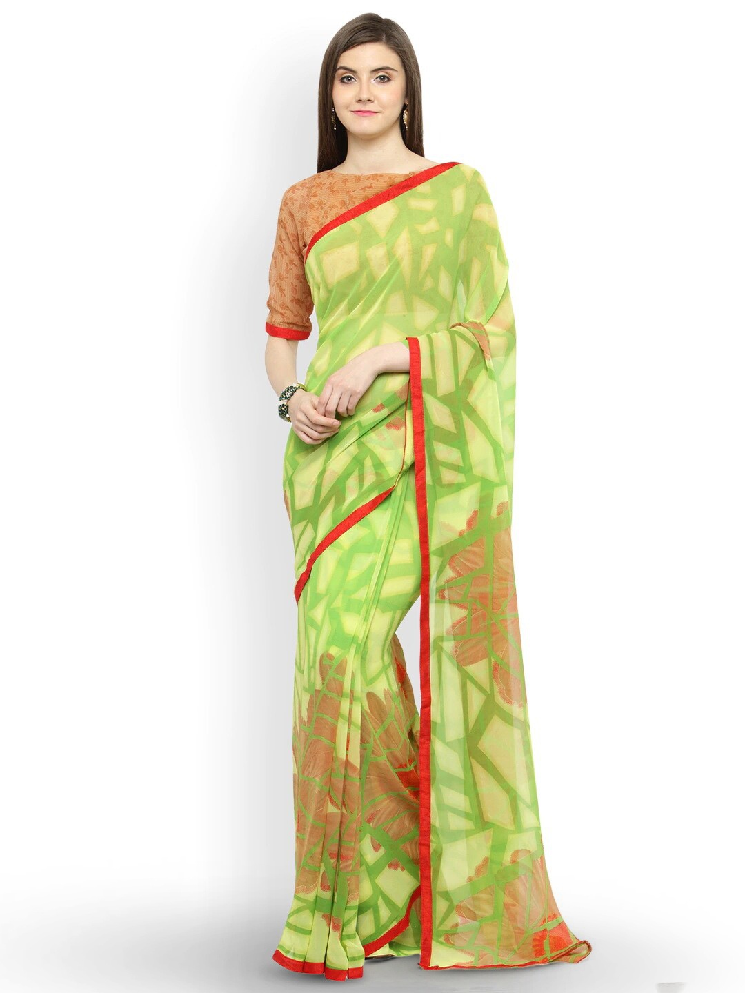 

KALINI Geometric Printed Saree, Green