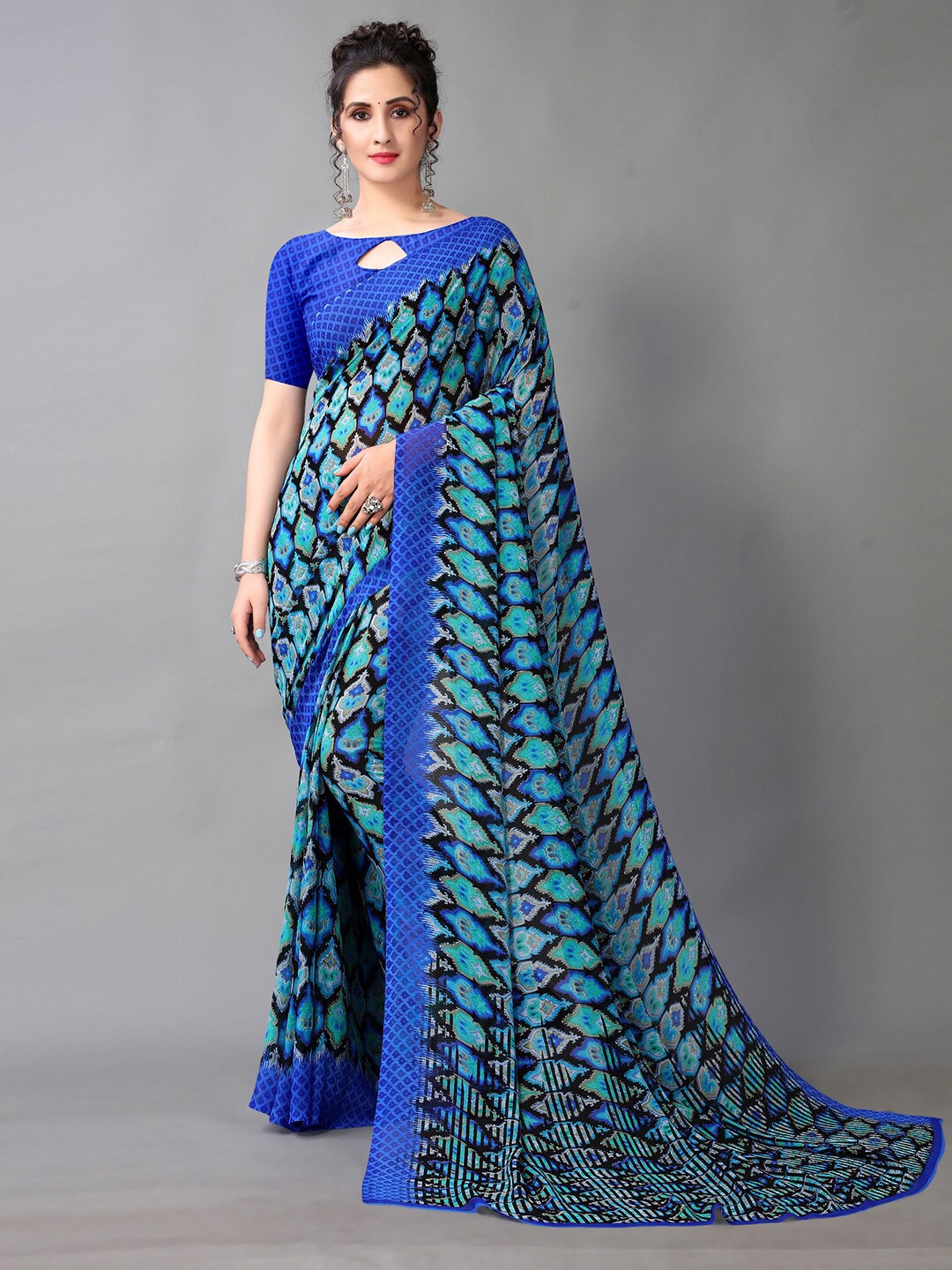 

KALINI Abstract Printed Saree, Blue