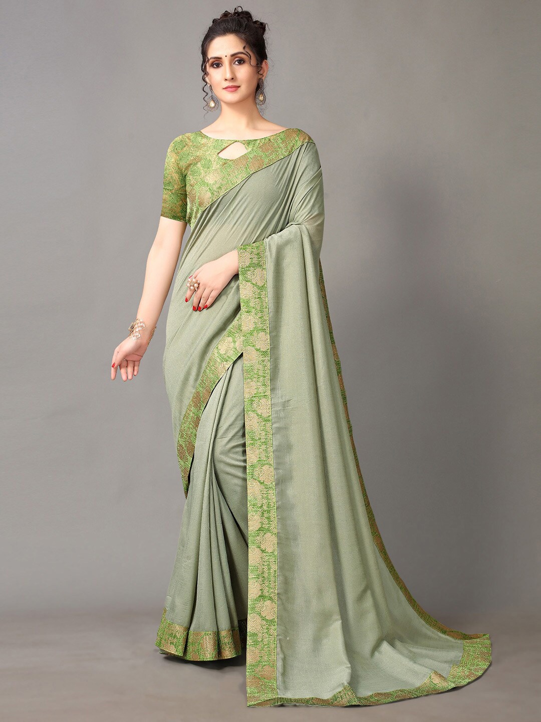 

KALINI Zari Silk Blend Saree, Green