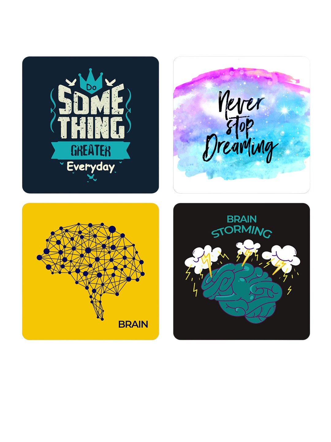 

ASHVAH Blue & Yellow 4 Pieces Printed Square Wooden Coasters