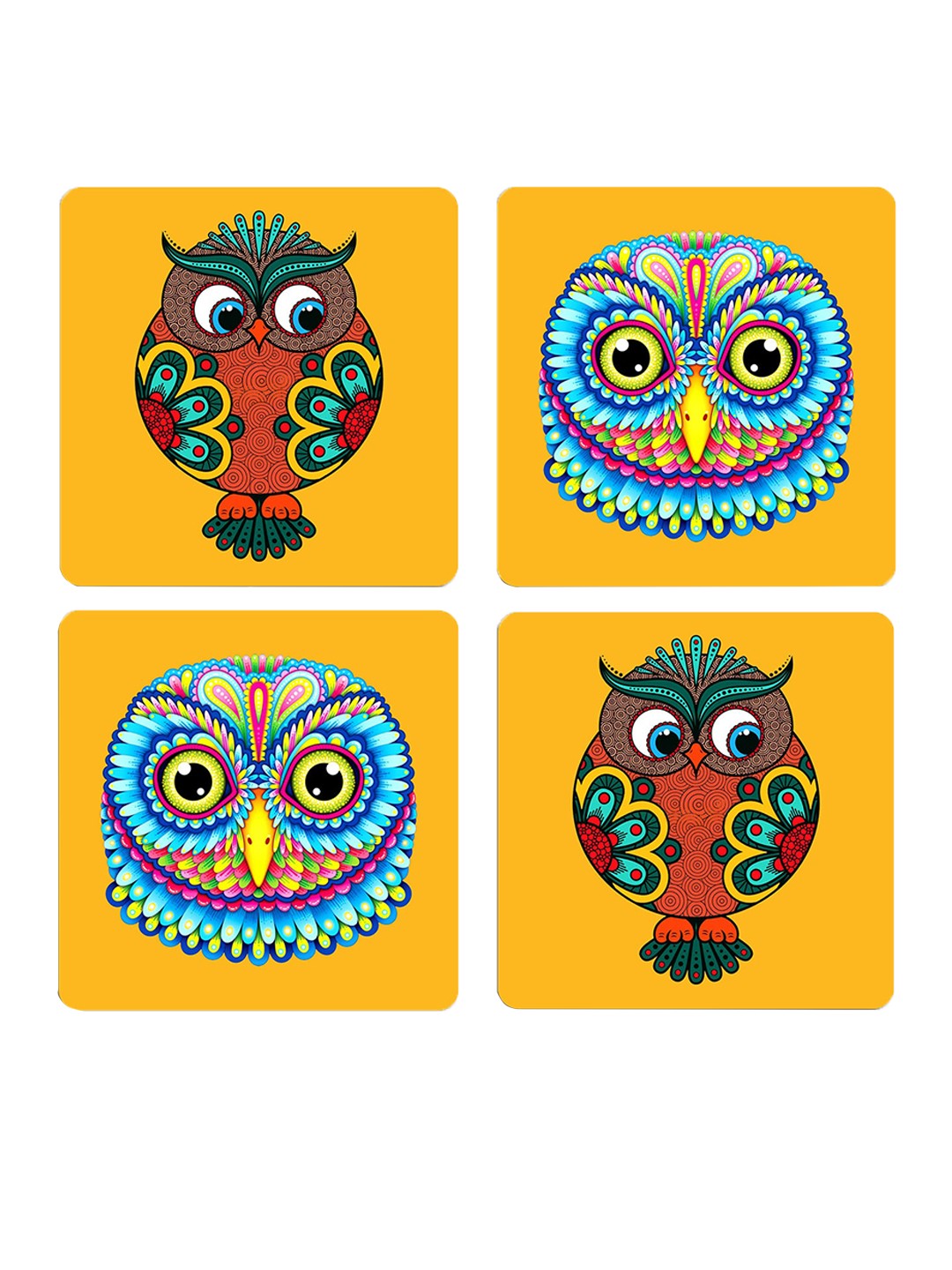 

ASHVAH Yellow & Blue 4 Pieces Quotes Printed Wooden Coasters