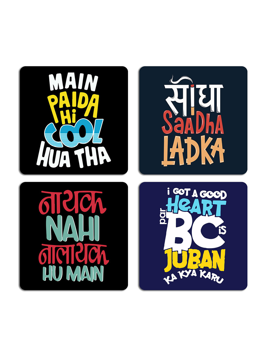 

ASHVAH Black & Red 4 Pieces Printed Square Wooden Coasters