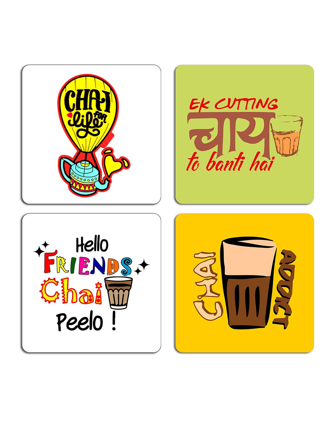 

ASHVAH Yellow & Green 4 Pieces Printed Square Wooden Coasters