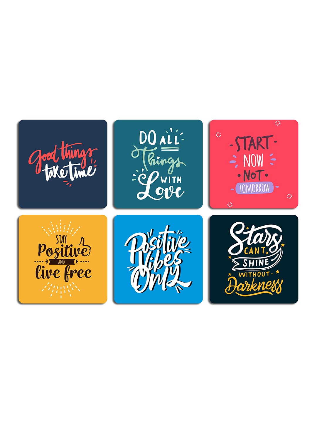 

ASHVAH Red & Yellow 6 Pieces Printed Square Wooden Coasters