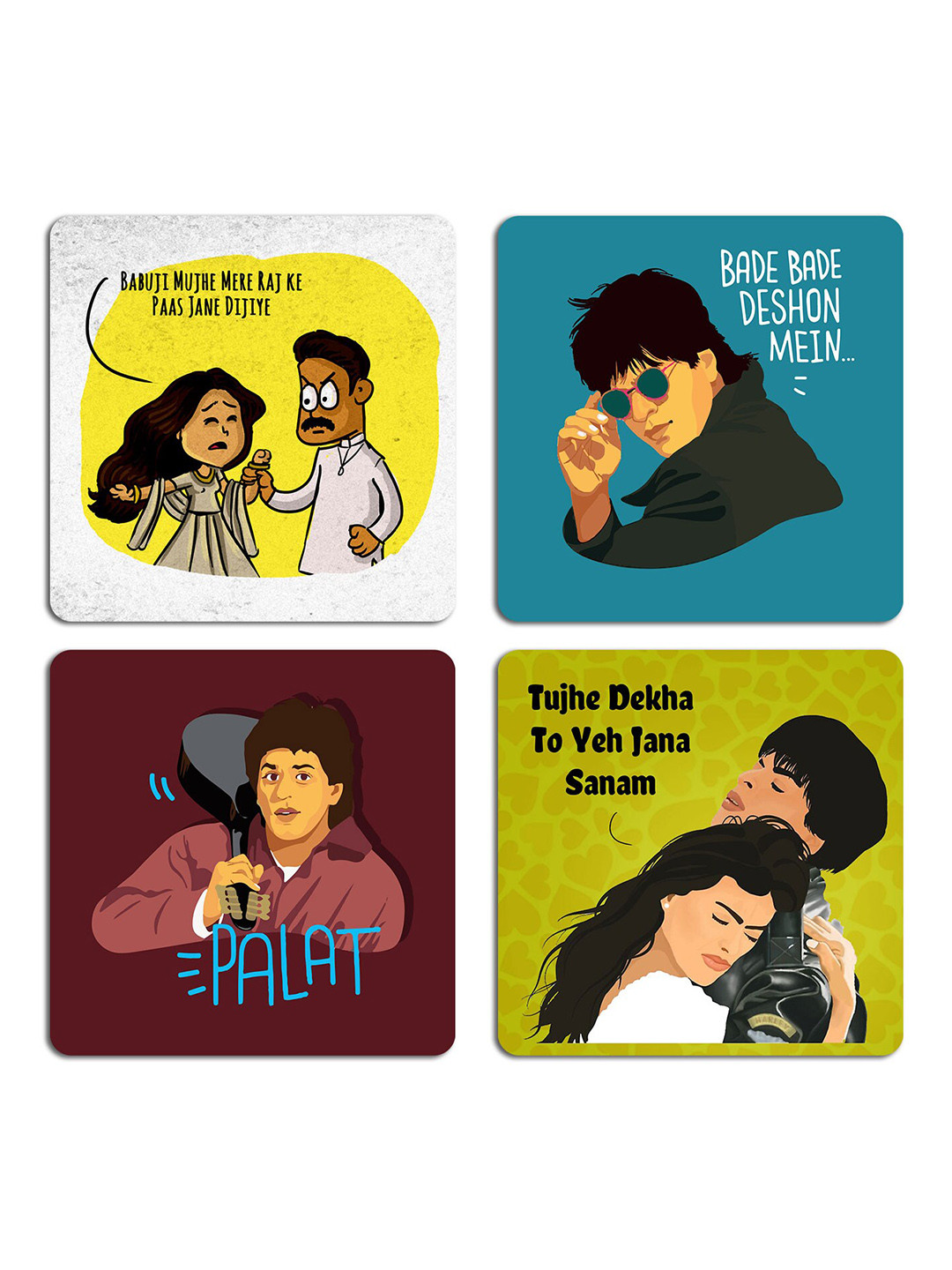 

ASHVAH Yellow & Blue 4 Pieces Printed Square Wooden Coasters