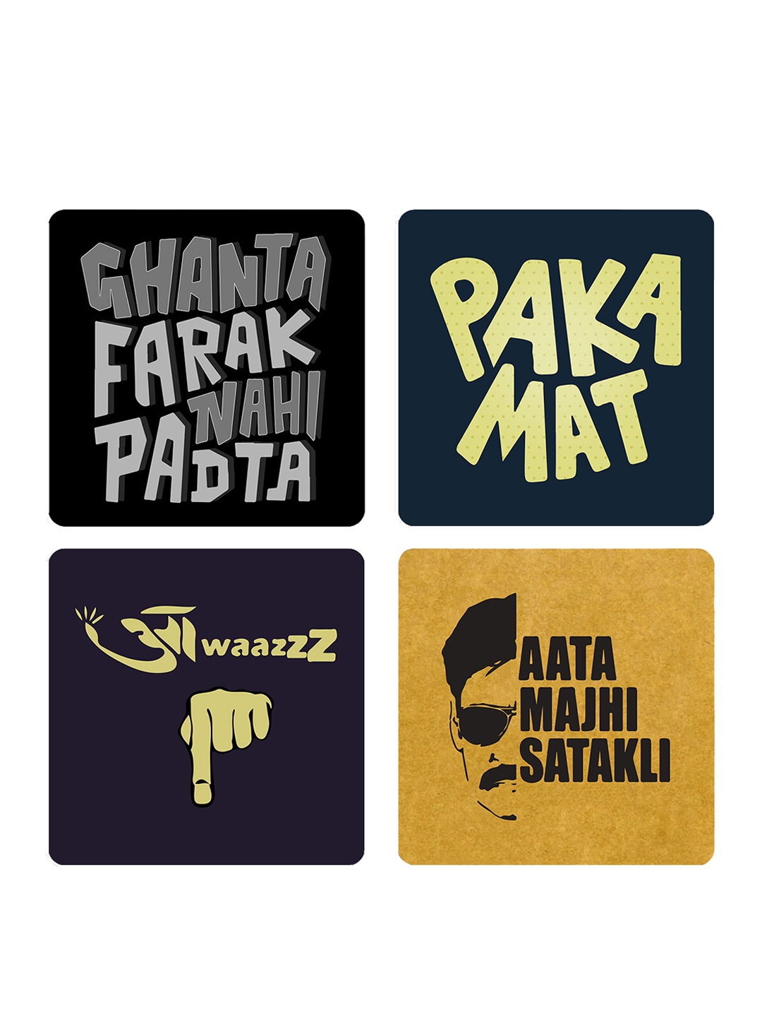 

ASHVAH Black & Yellow 4 Pieces Quotes Printed Wooden Coasters