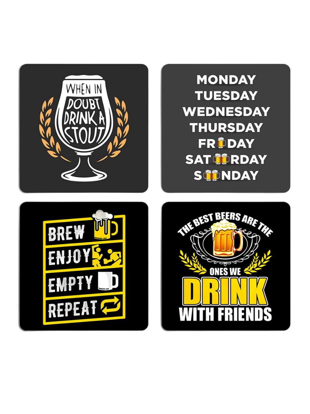 

ASHVAH Black & White 4 Pieces Quotes Printed Wooden Coasters