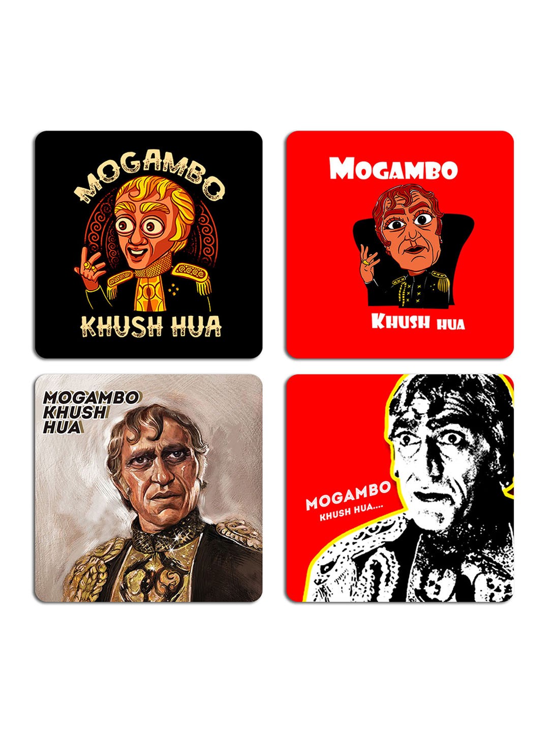 

ASHVAH Red & Black 4 Pieces Printed Square Wooden Coasters