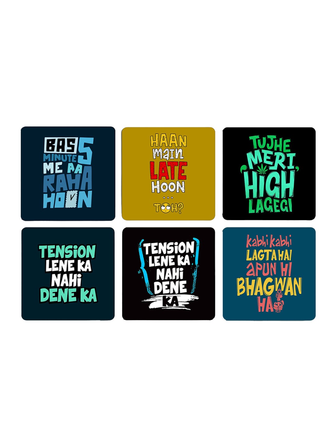 

ASHVAH Blue & Black 6 Pieces Funny Coasters Printed Wooden Square Coasters