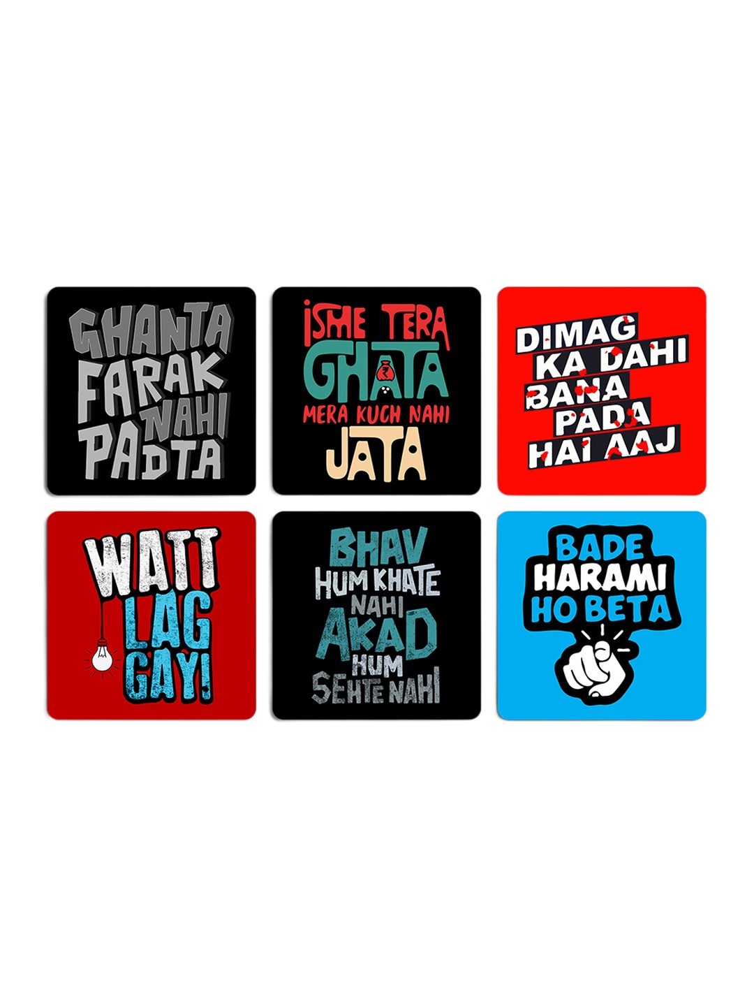 

ASHVAH Red & Blue 6 Pieces Funny Coaster Printed Wooden Coasters