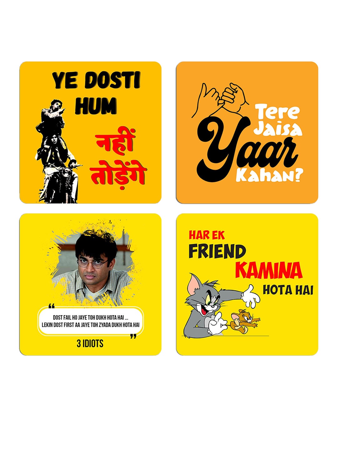 

ASHVAH Yellow & Orange 4 Pieces Funny Coaster Printed Wooden Coasters