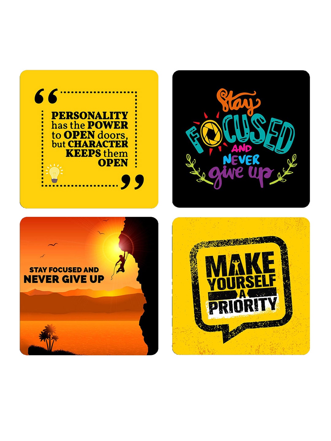 

ASHVAH Yellow & Black 4 Pieces Funny Coaster Printed Wooden Coasters