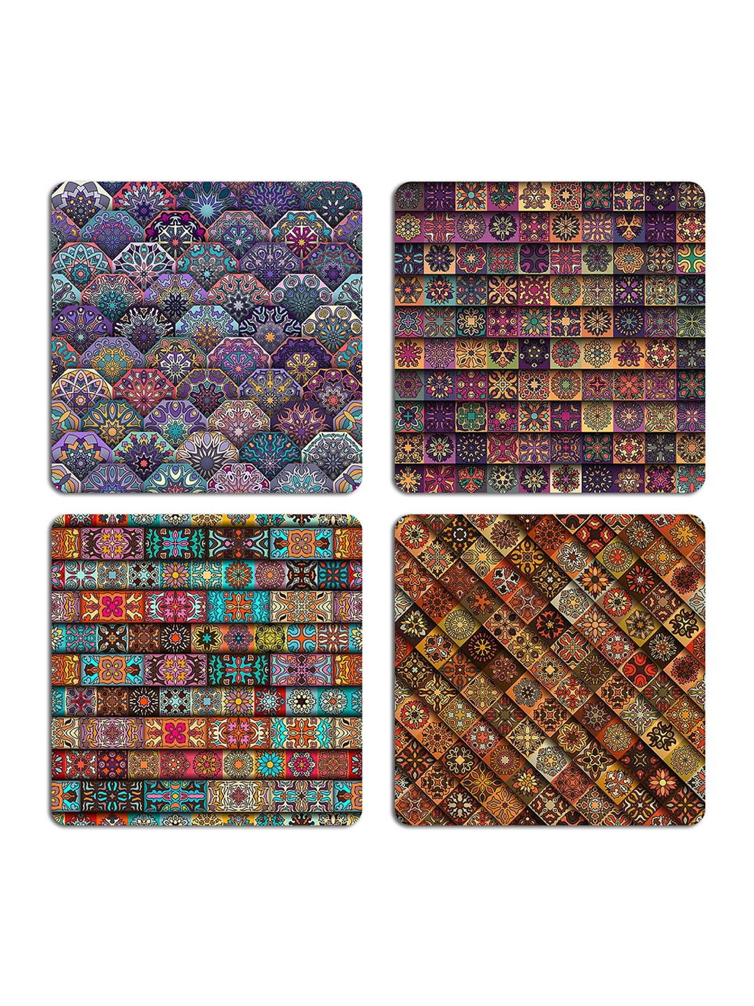 

ASHVAH Brown & Blue 4 Pieces Printed Wooden Coasters
