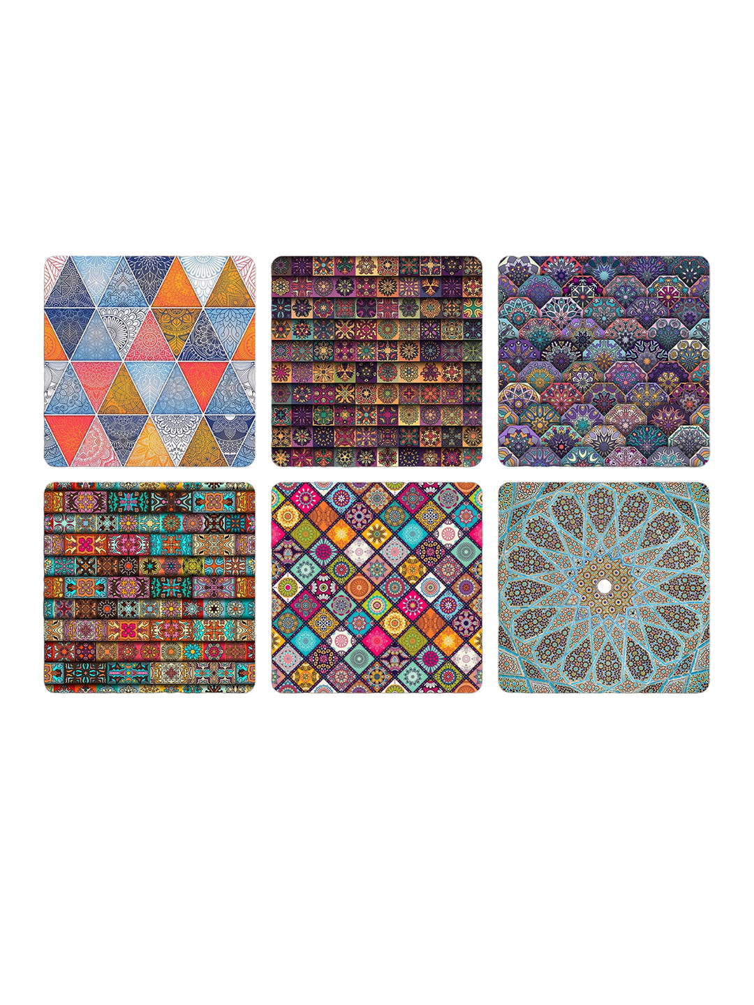 

ASHVAH Blue & Red 6 Pieces Printed Square Wooden Coasters