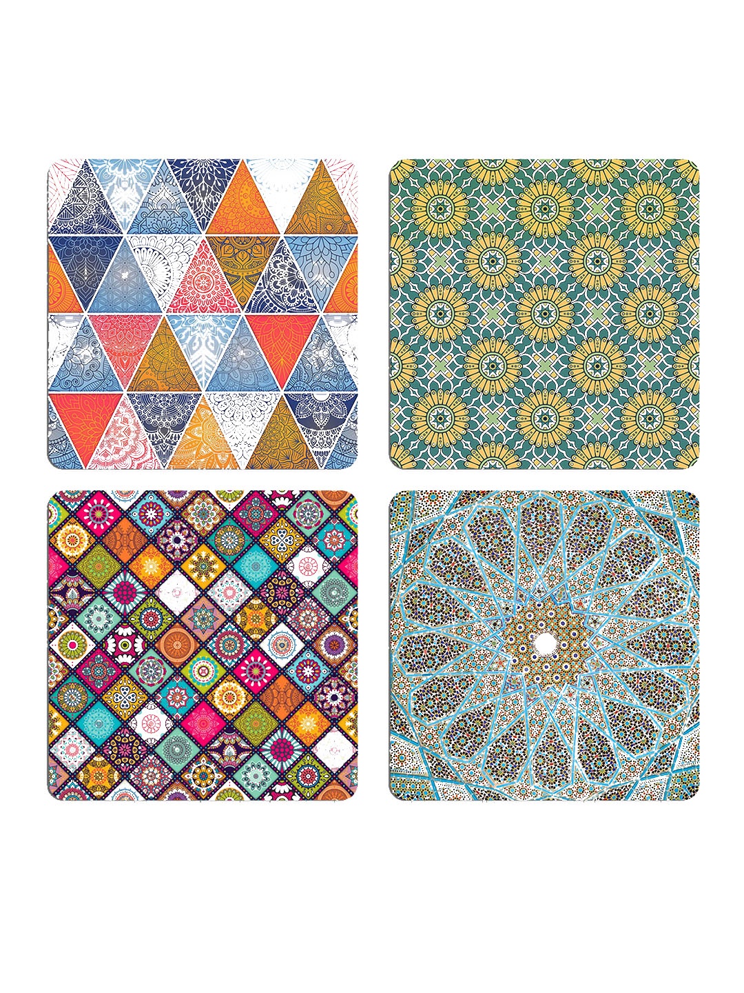 

ASHVAH Green & Blue 4 Pieces Printed Square Wooden Coasters