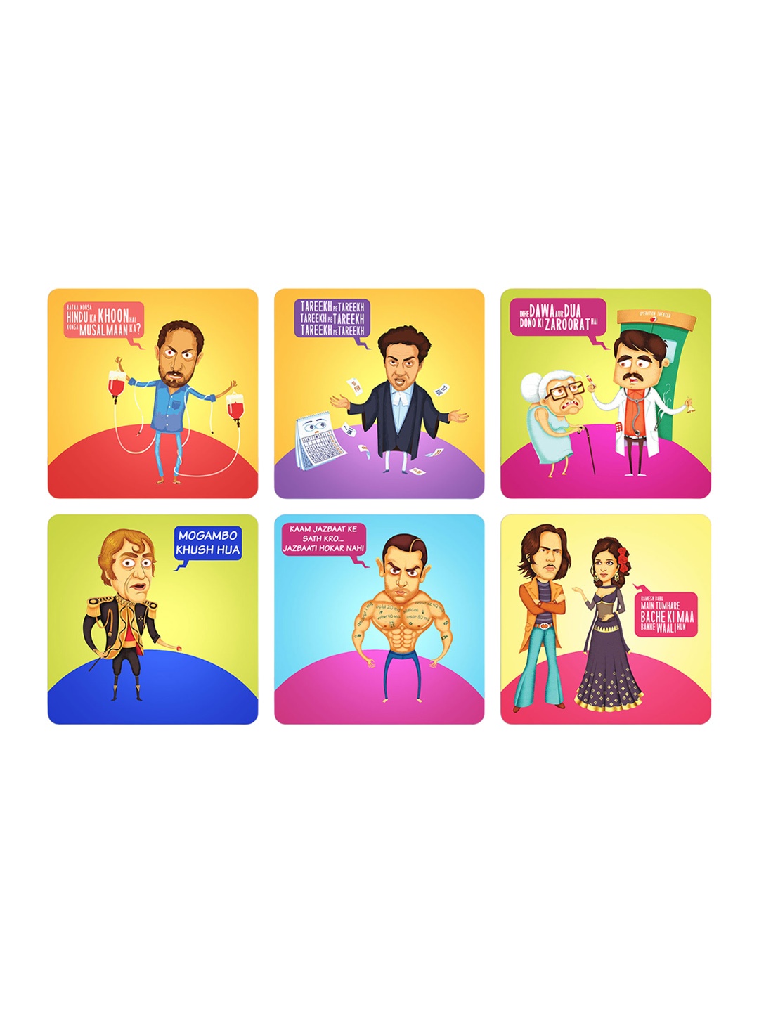 

ASHVAH Yellow & Blue 6 Pieces Printed Square Wooden Coasters
