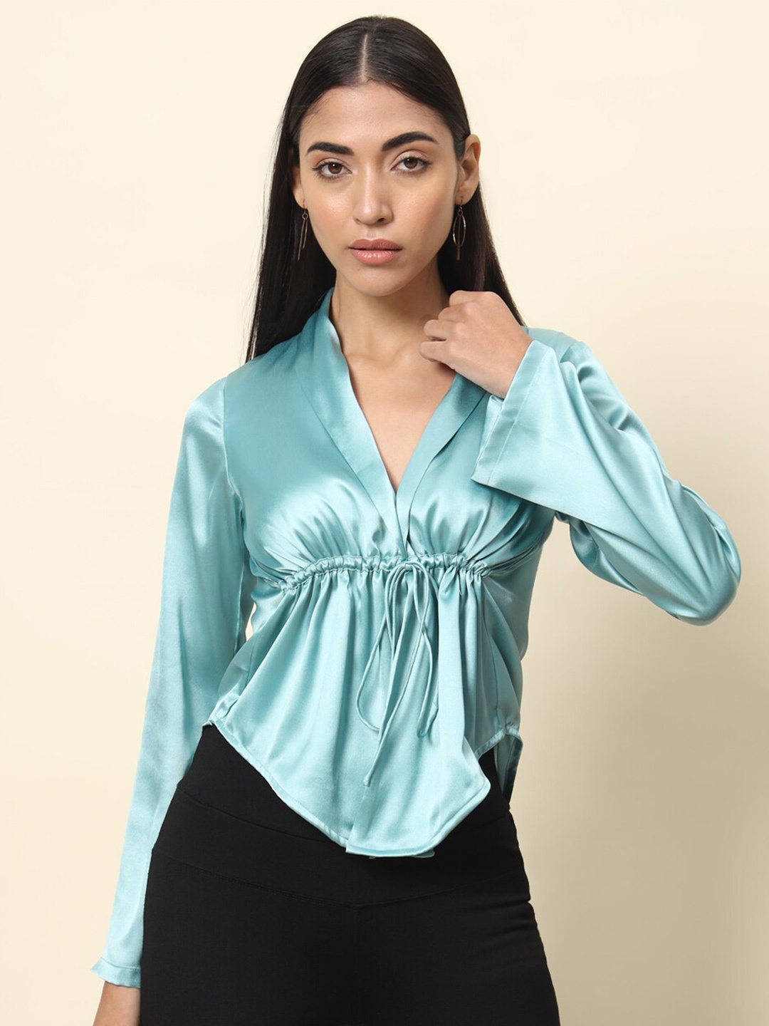

Trend Arrest V-Neck Tie Up Cinched Waist, Green