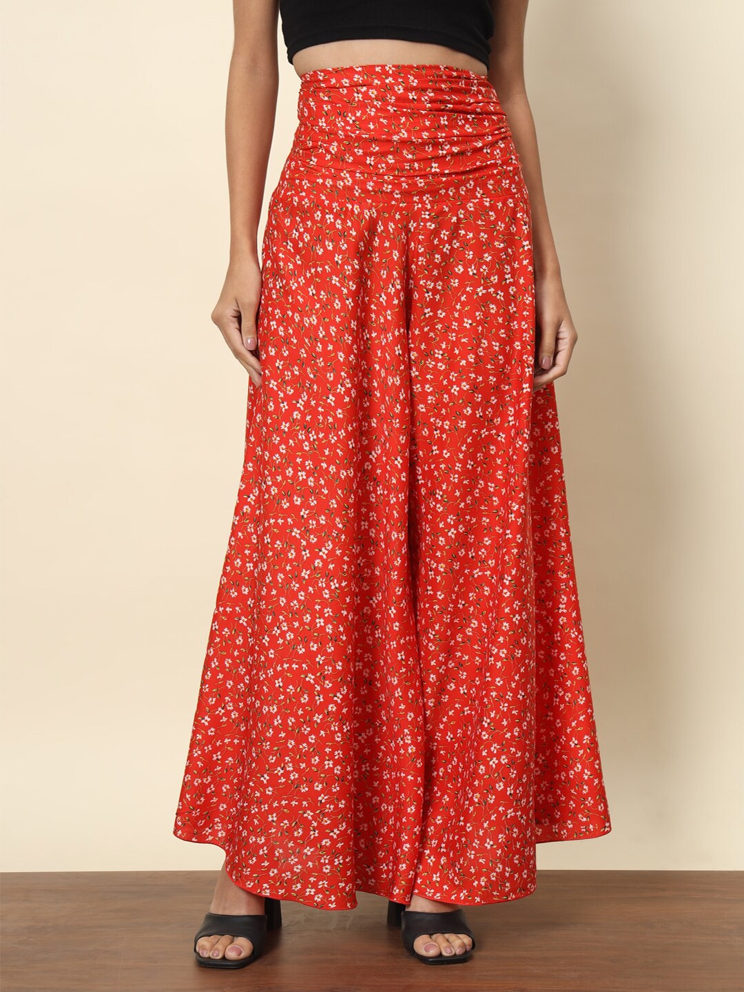 

Trend Arrest Floral Printed Flared Palazzos, Orange