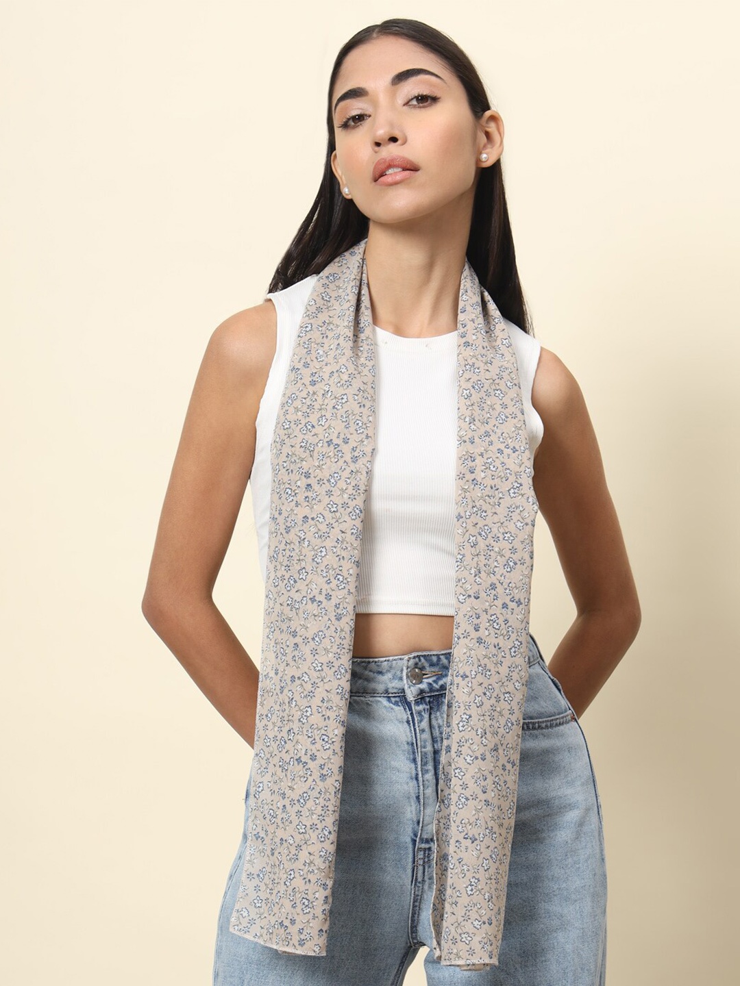 

Trend Arrest Floral Printed Scarf, Beige