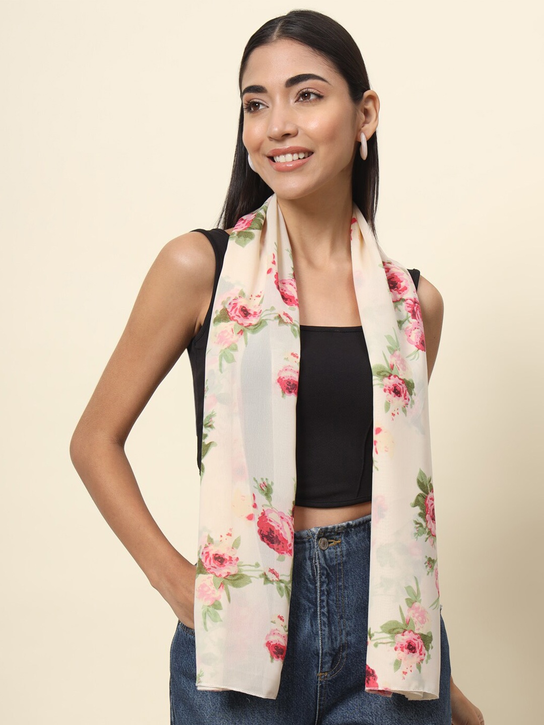 

Trend Arrest Floral Printed Scarf, Cream