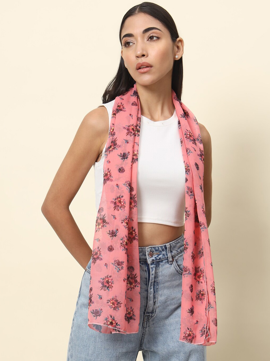 Trend Arrest Floral Printed Scarf, Pink