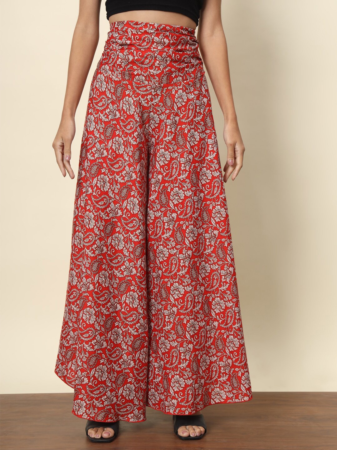 Trend Arrest Paisley Printed Flared Palazzos, Red