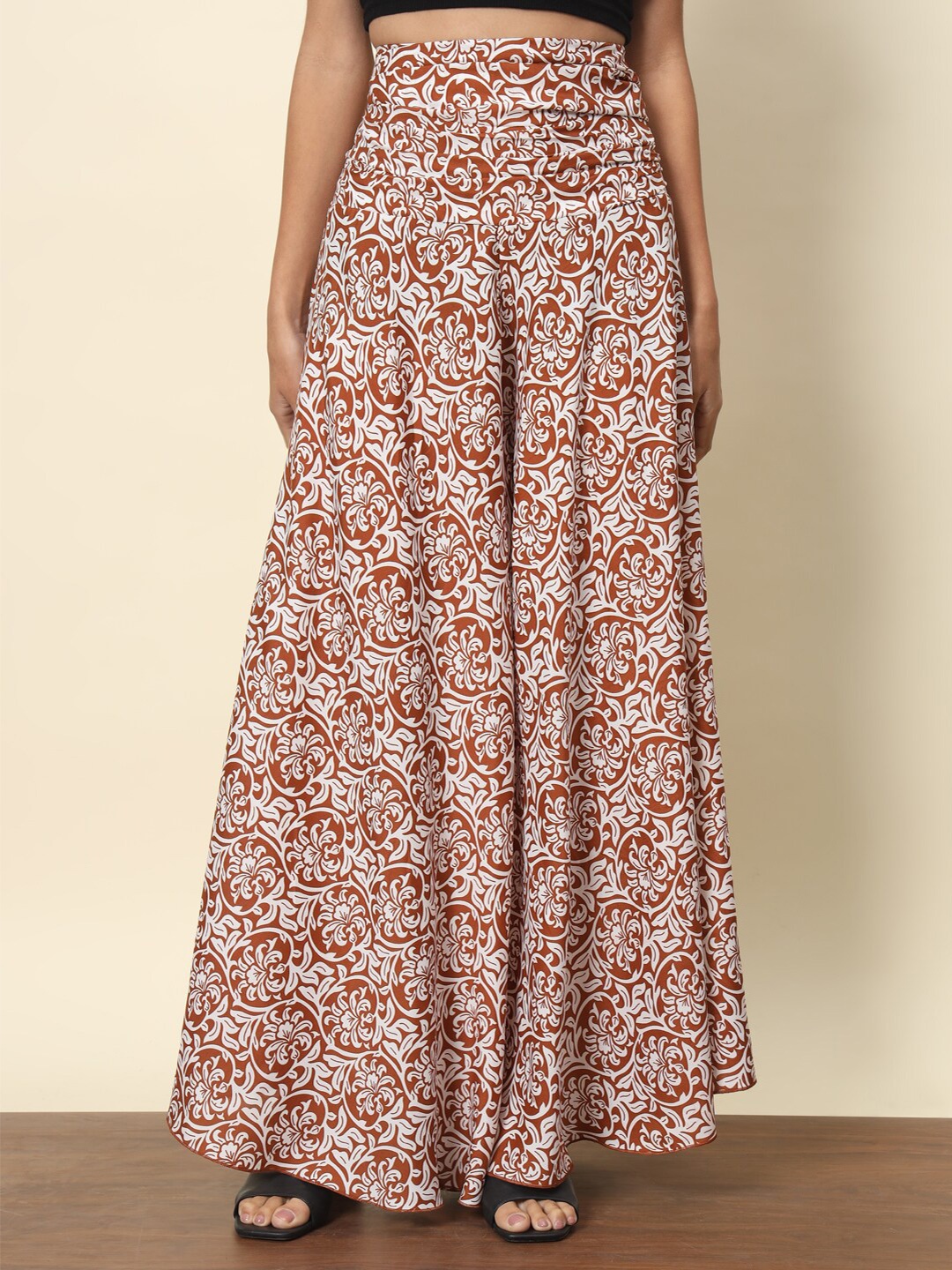

Trend Arrest Paisley Printed Flared Palazzos, Brown