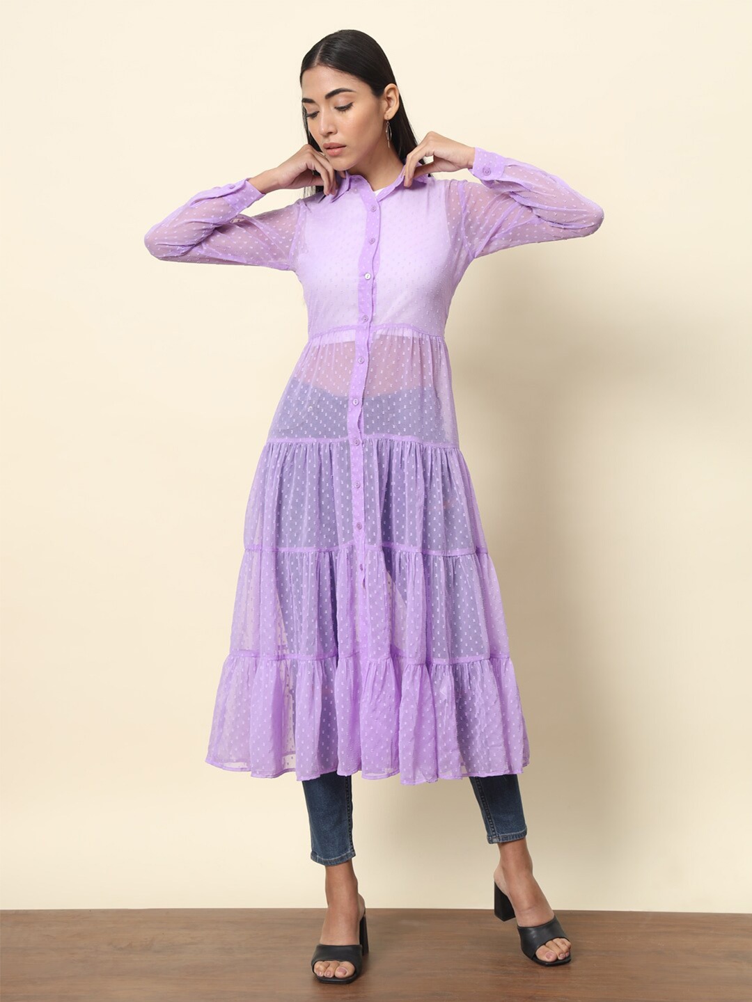 

Trend Arrest Self Design Longline Shrug, Lavender