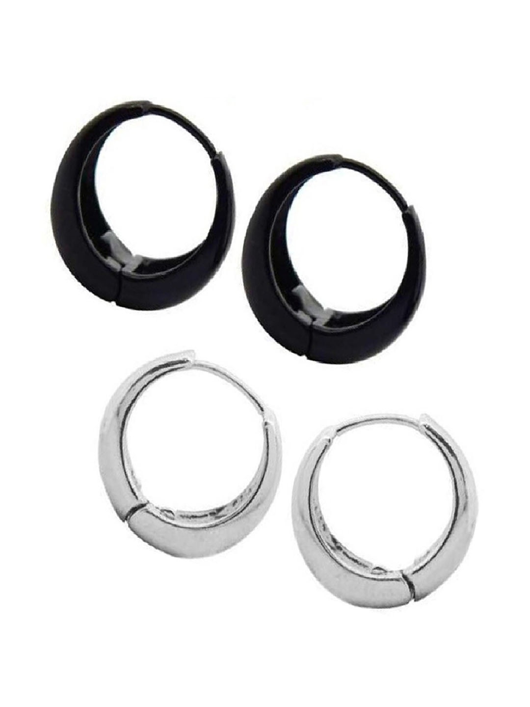 

Mahi Men Set Of 2 Rhodium-Plated Contemporary Hoop Earrings, Black