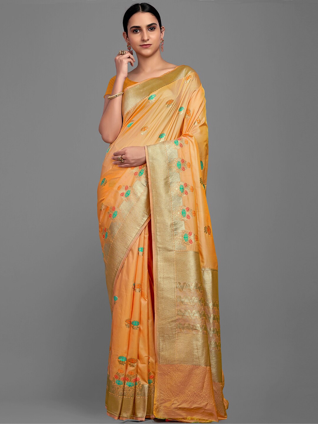 

KALINI Ethnic Motifs Woven Design Zari Saree, Orange