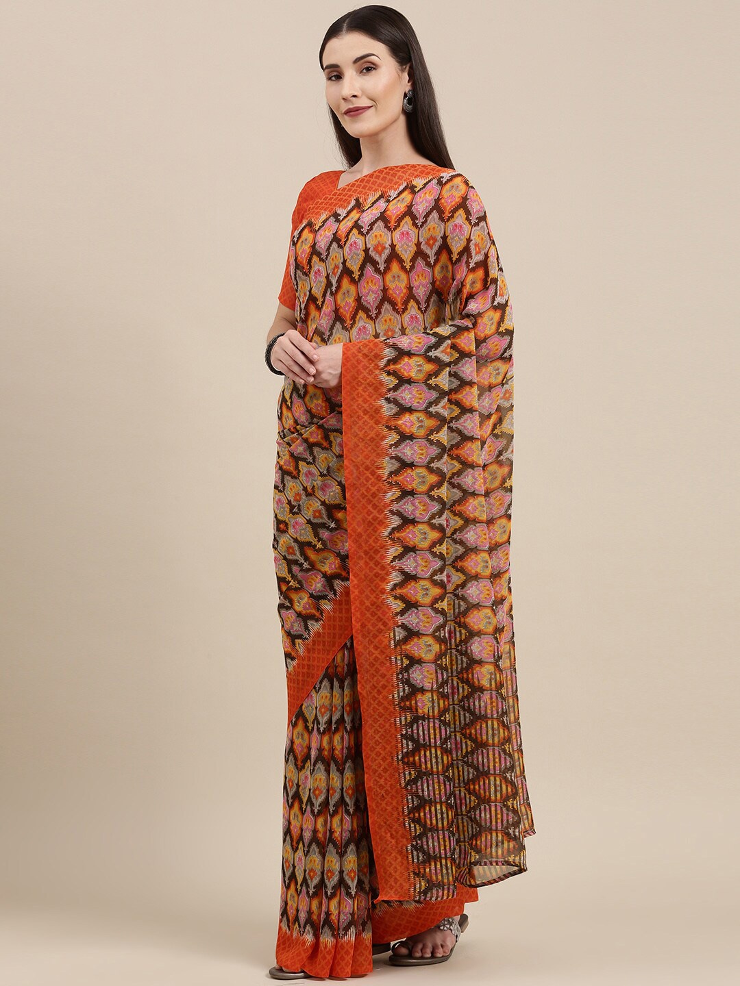 

KALINI Abstract Printed Saree, Orange