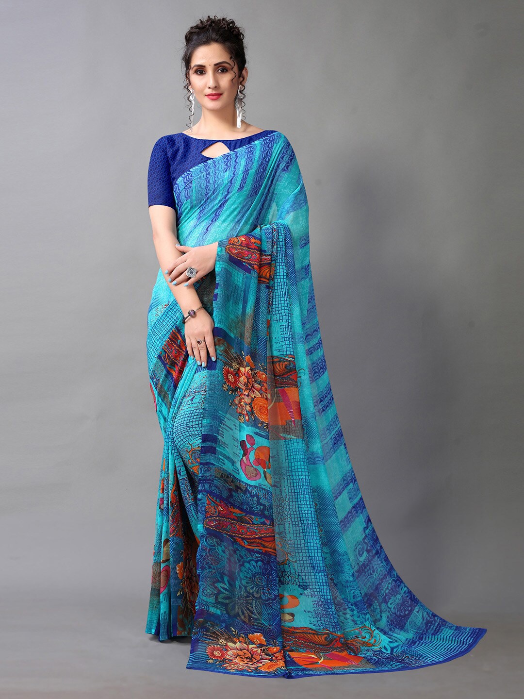 

KALINI Floral Printed Saree, Blue