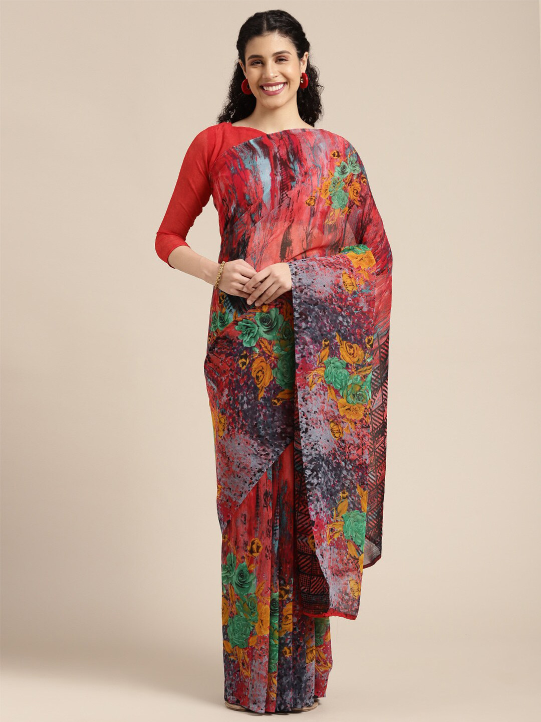 

KALINI Floral Printed Saree, Maroon