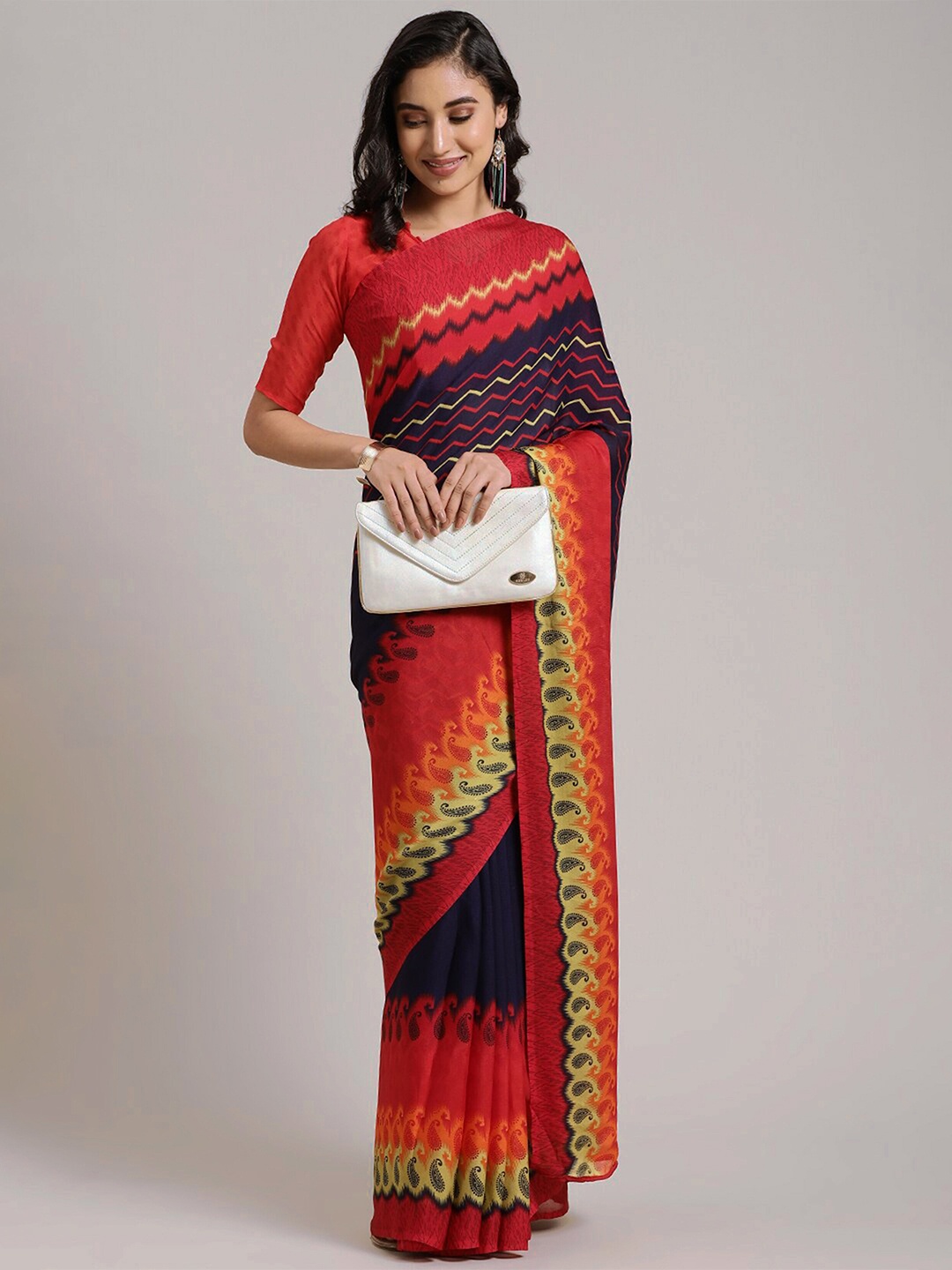 

KALINI Geometric Printed Saree, Navy blue