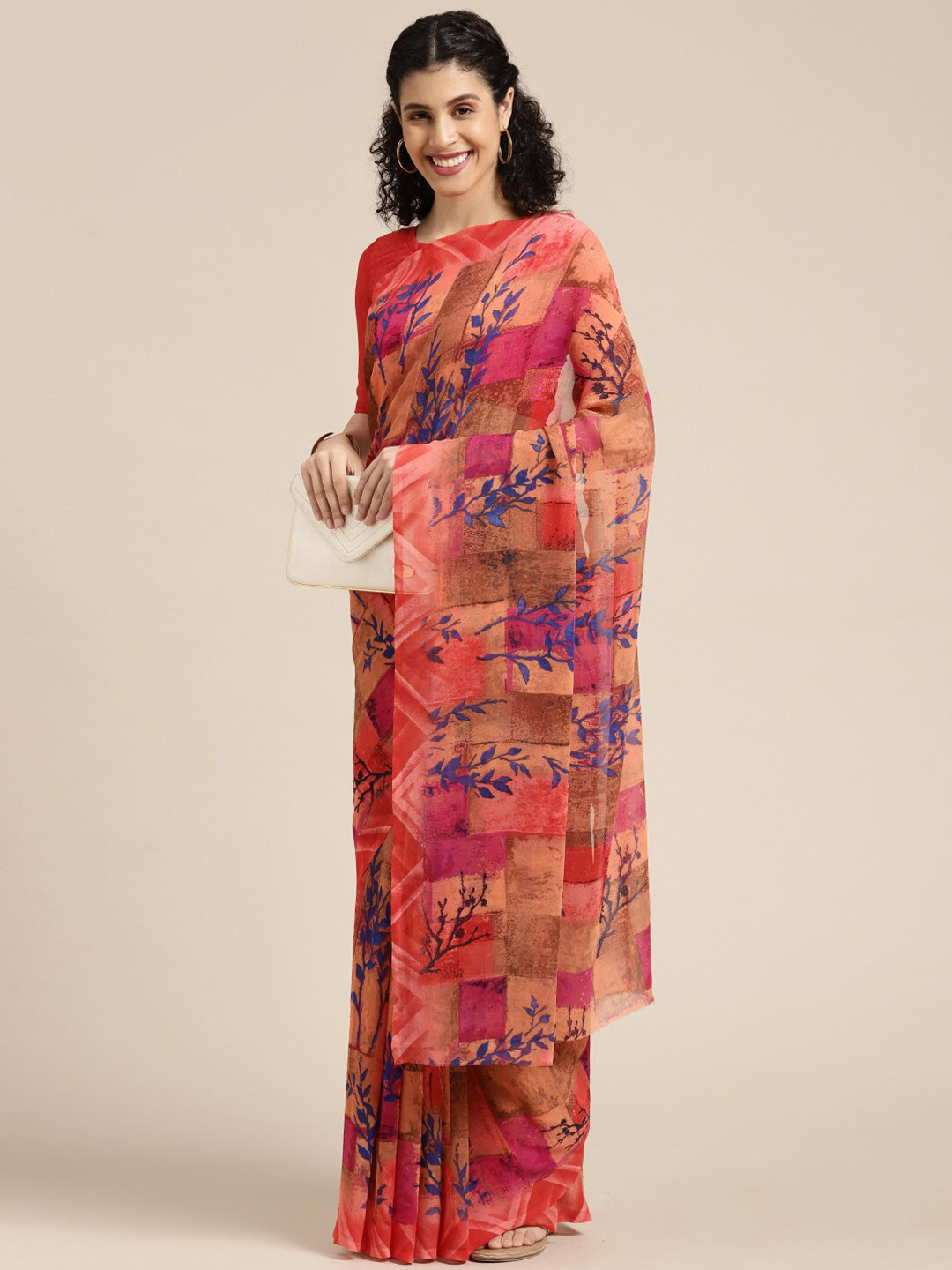

KALINI Floral Printed Saree, Red