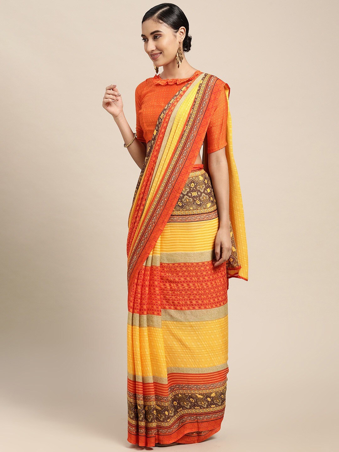 

KALINI Ethnic Motifs Printed Saree, Orange