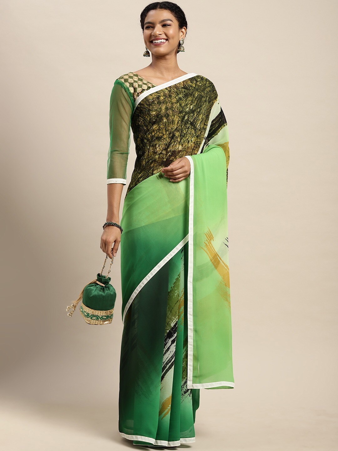 

KALINI Abstract Printed Saree, Green