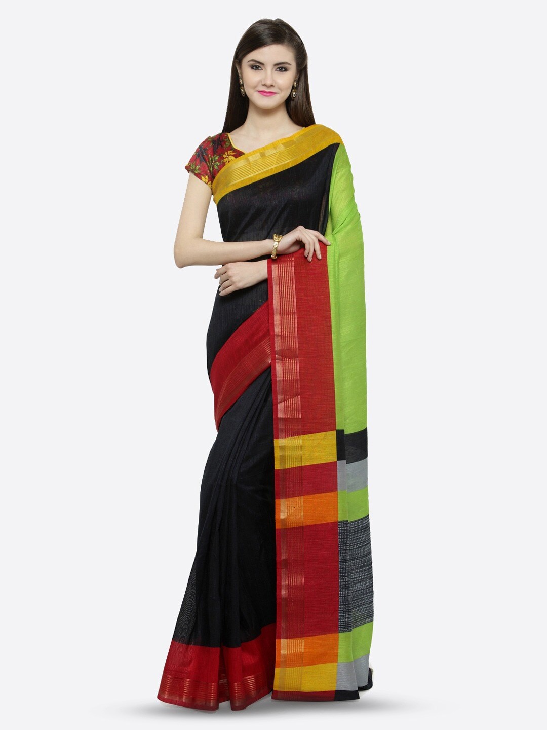 

KALINI Striped Art Silk Saree, Black
