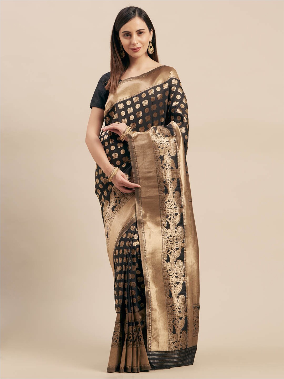 

KALINI Ethnic Motifs Woven Design Zari Art Silk Saree, Black