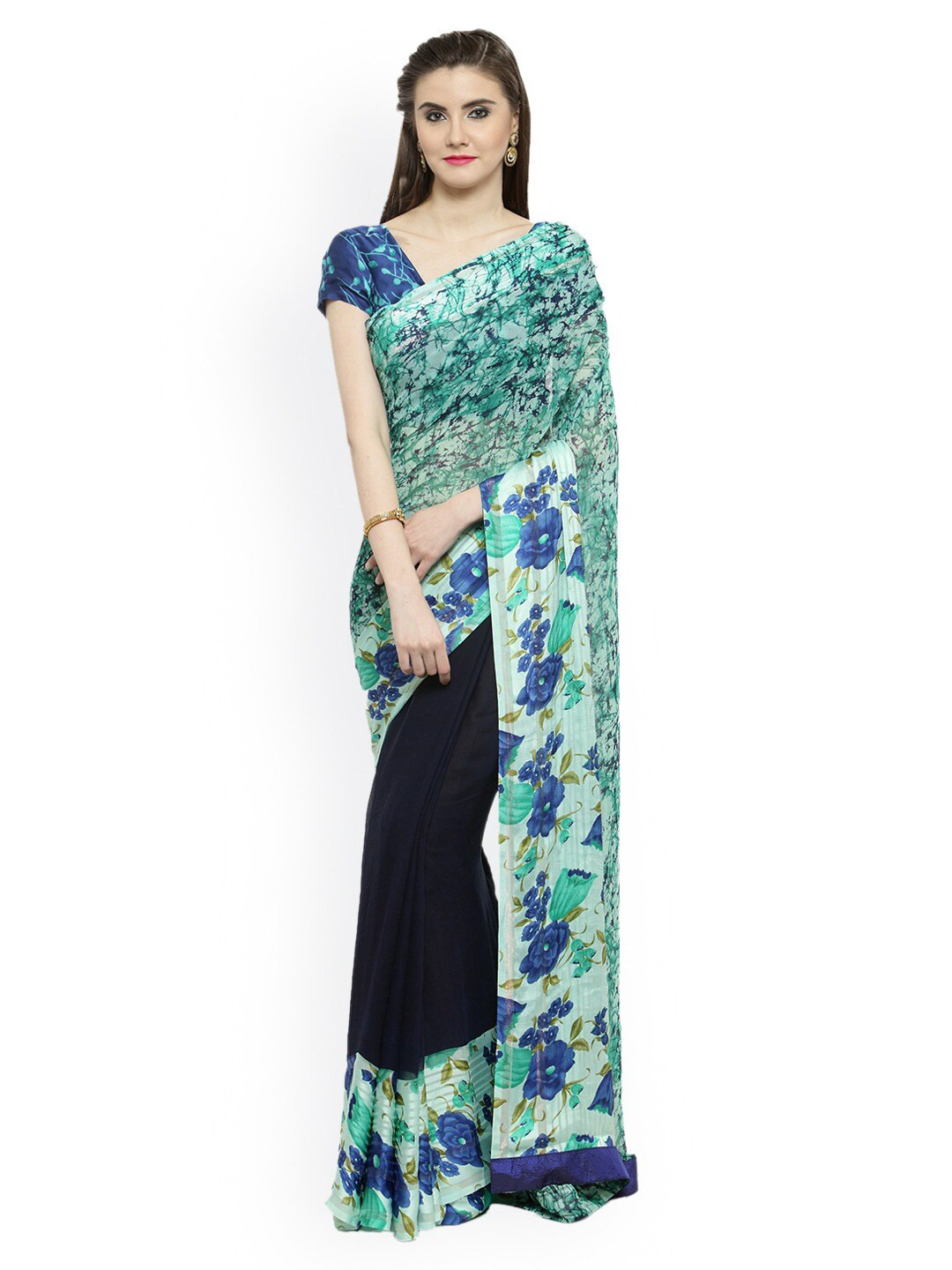 

KALINI Floral Printed Saree, Blue