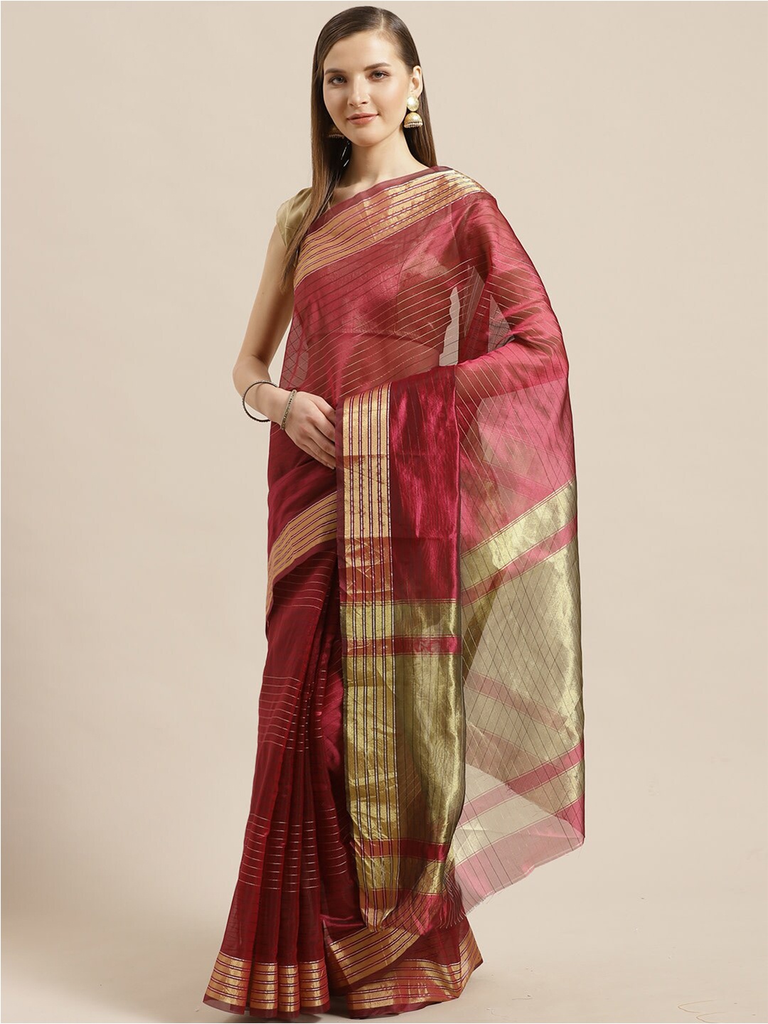 

KALINI Striped Zari Saree, Purple