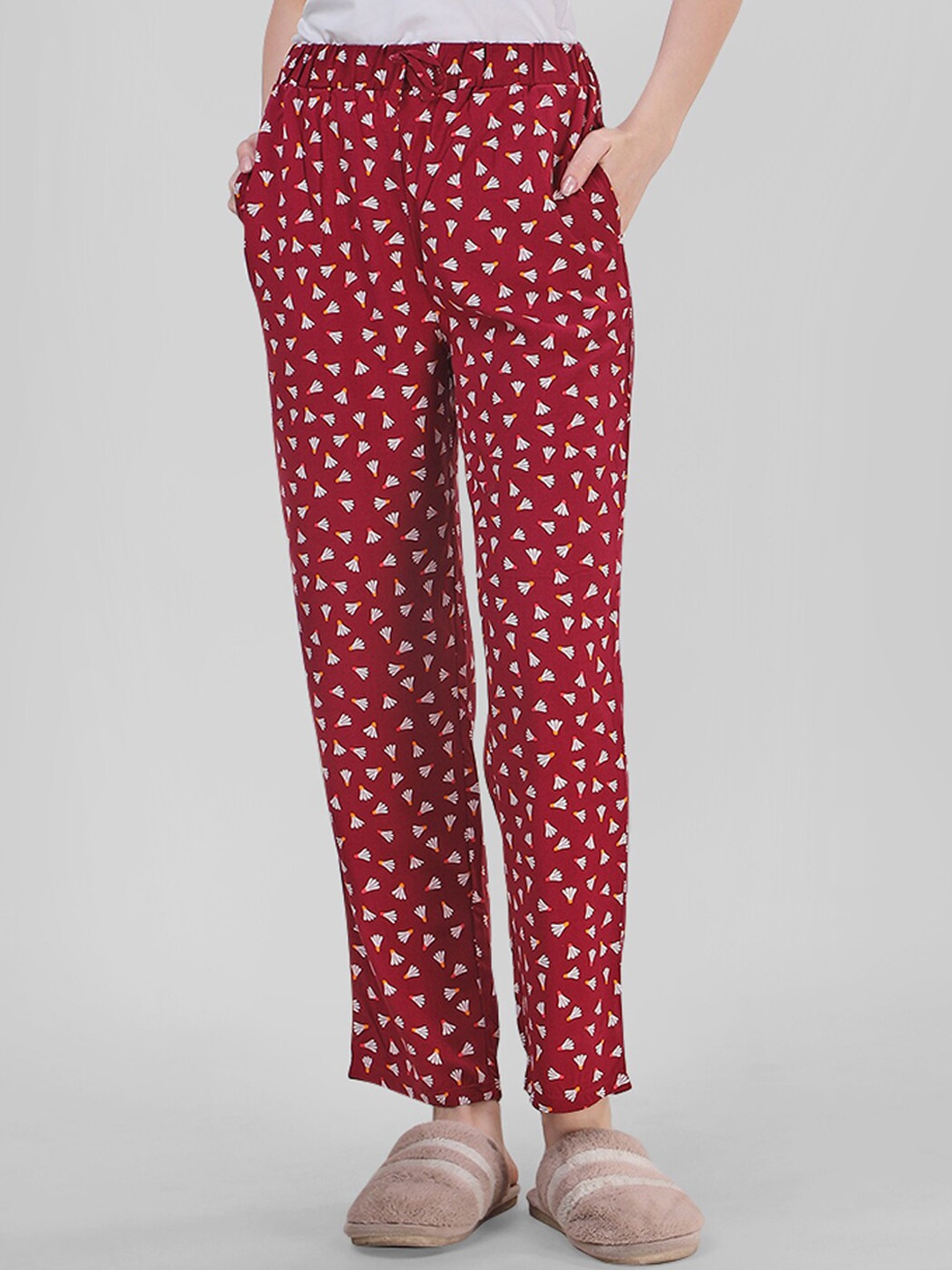 

Soie Women Printed Straight-Fit Lounge Pants, Maroon