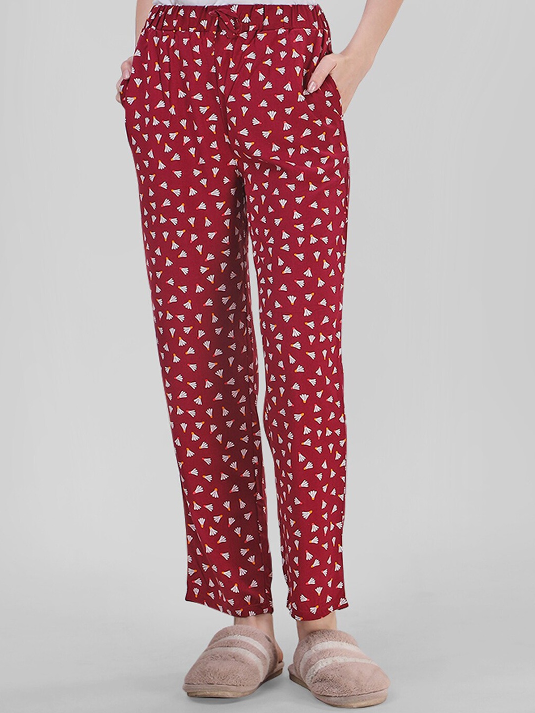 

Soie Women Printed Straight-Fit Lounge Pants, Maroon