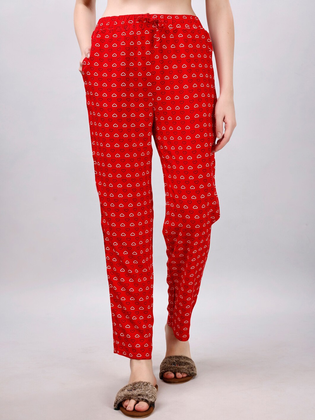 

Soie Women Printed Straight-Fit Lounge Pants, Red