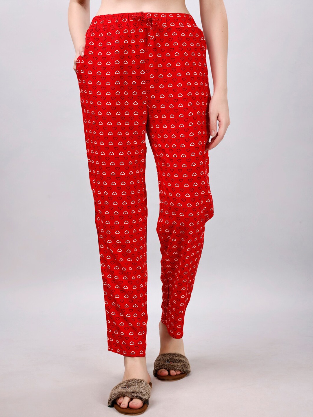 

Soie Women Printed Straight-Fit Lounge Pants, Red