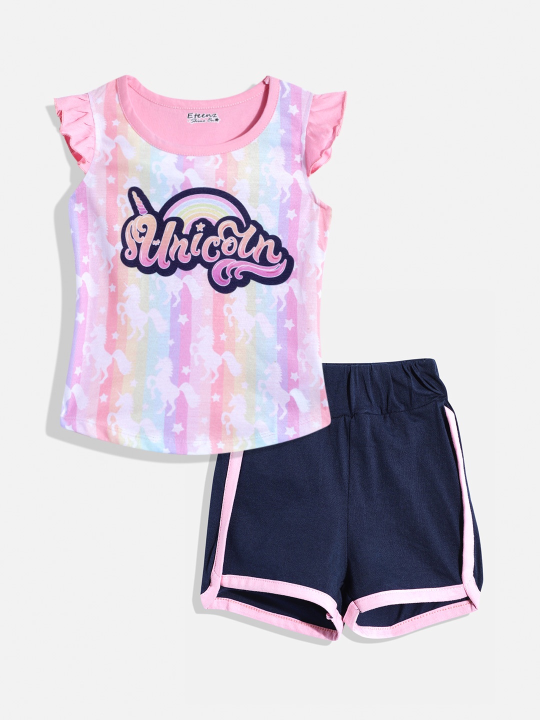 

Eteenz Infant Girls Typography Printed Top with Shorts, Pink