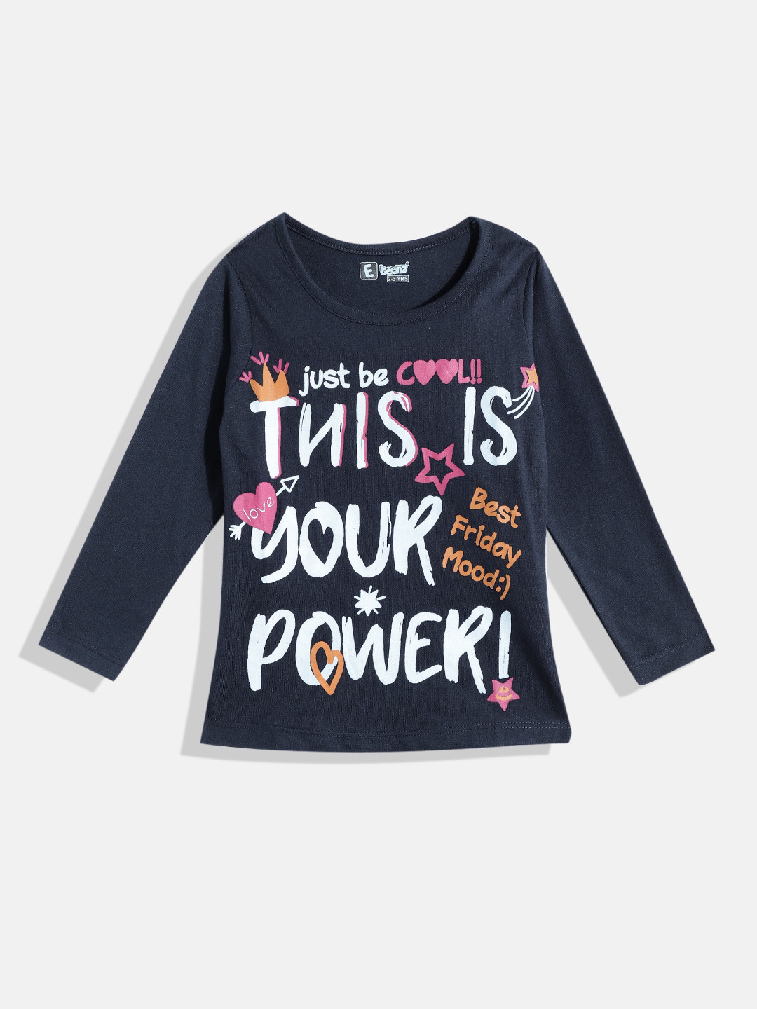 

Eteenz Girls Typography Printed T-shirt, Navy blue