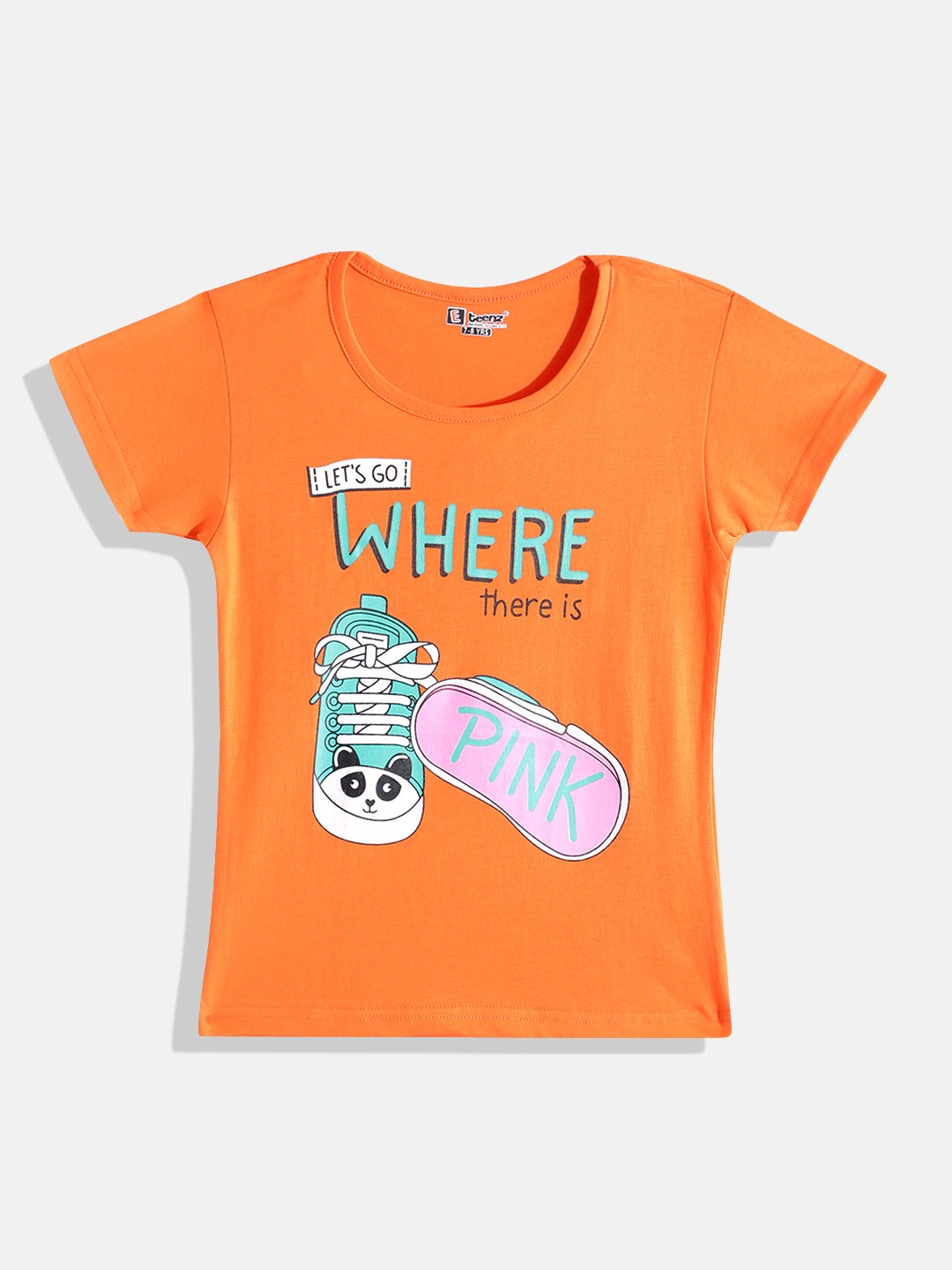 

Eteenz Girls Printed Premium Cotton Top, Orange